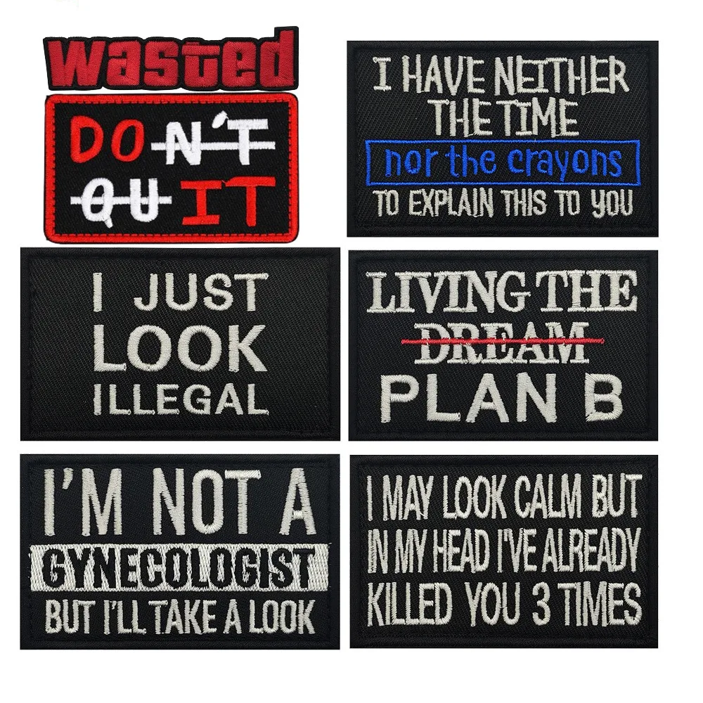 Divertidas citas inspiradoras en inglés, pegatinas mágicas bordadas, eslogan de letras de dibujos animados/personalidad para parches de ropa, insignia