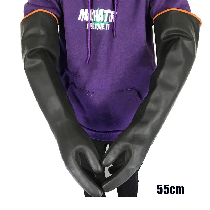3 pares de guantes impermeables de 35/45/55cm de largo, guantes de seguridad de trabajo de goma resistentes a productos químicos, guantes protectores industriales de látex - imagen 3