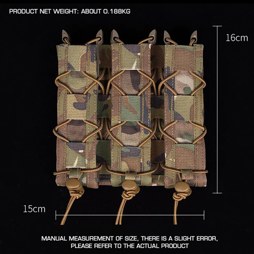 Bolsa táctica tipo tigre larga Triple Mag para 9mm, soporte para revista de pistola de extracción rápida, bolsa MOLLE para caza, chaleco Airsoft, cinturón, equipo - imagen 2