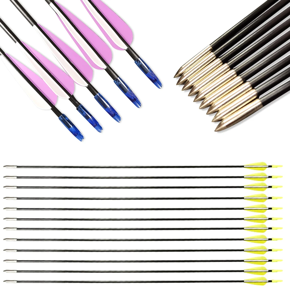 Flechas de caza con arco, 6/12 Uds., eje de flecha de fibra de vidrio, 6mm de diámetro, 3 pulgadas, plumas de goma en forma de gota de agua para deportes de caza y tiro con arco