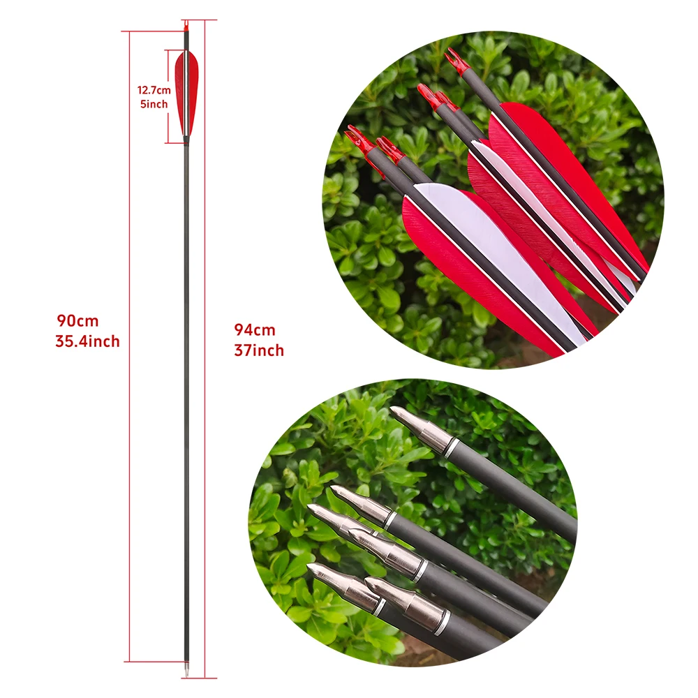 6/12 Uds tiro con arco SP500 600 flecha de carbono puro 37 "flecha ID6.0 mm eje 100Gr punta de flecha arco recurvo arco compuesto caza tiro - imagen 3