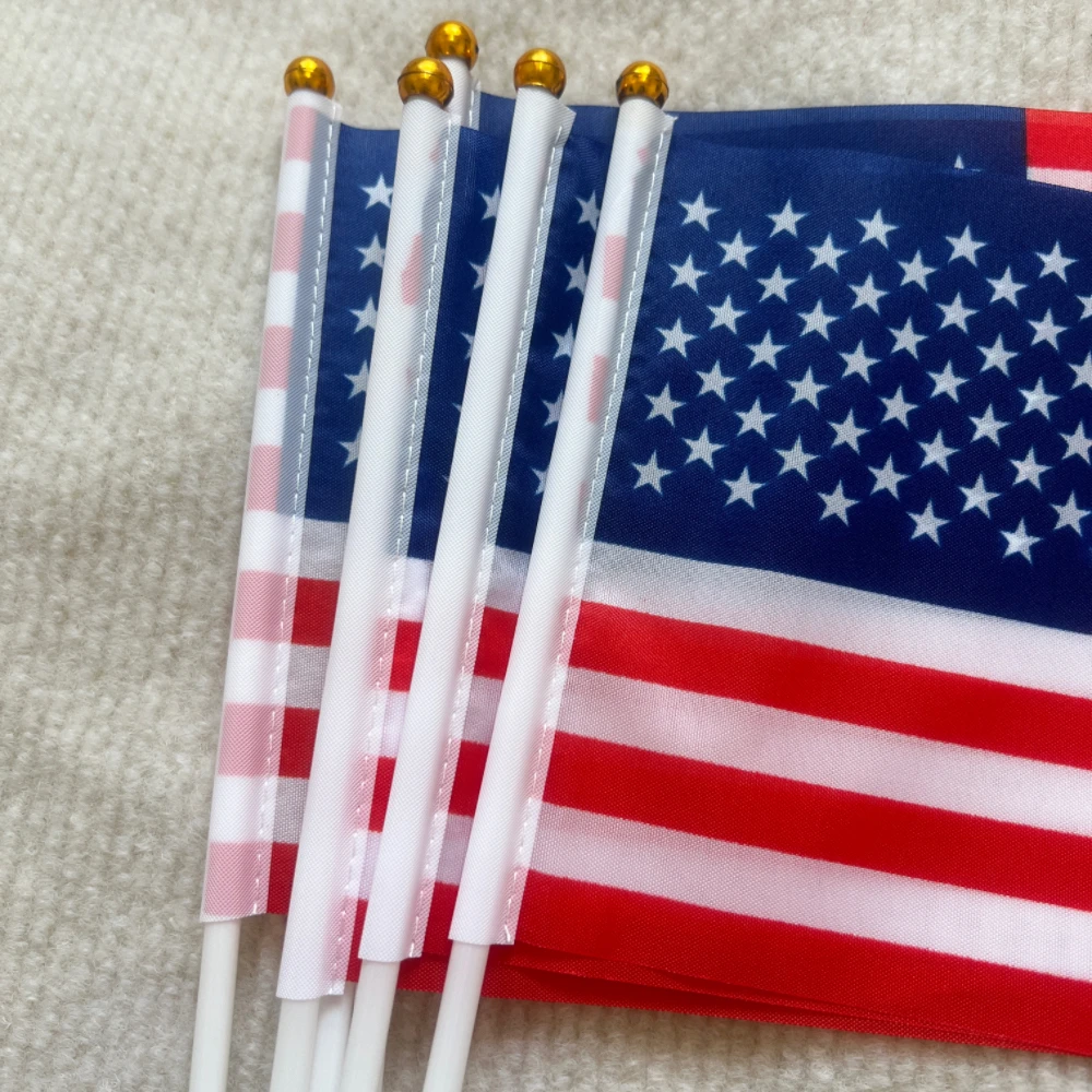Bandera de mano de Estados Unidos, Bandera Nacional Americana, bandera voladora de Estados Unidos, Bandera de mano con plástico, 21x14cm - imagen 4