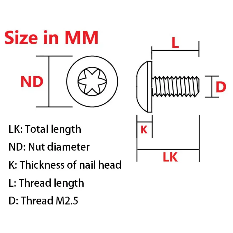 10 piezas de mango de cuchillo plegable de acero inoxidable tornillo M2.5 cabeza T8 tornillo Quincunx husillo DIY tornillo de cuchillo de acero inoxidable - imagen 2