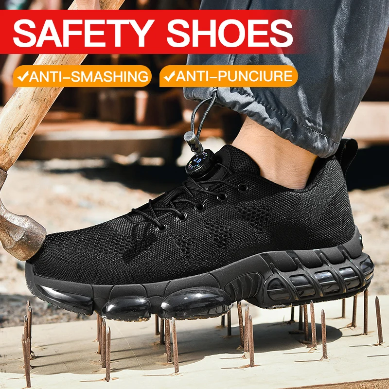 HIKEUP Botas de trabajo con punta de acero para hombre, zapatos de seguridad antideslizantes a prueba de pinchazos para construcción, zapatos de trabajo industriales aprobados por OSHA - imagen 4
