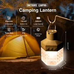 Onetigris-linterna de Camping recargable por USB, luces de atenuación continua, portátil, resistente al agua, para pesca, senderismo, iluminación de emergencia