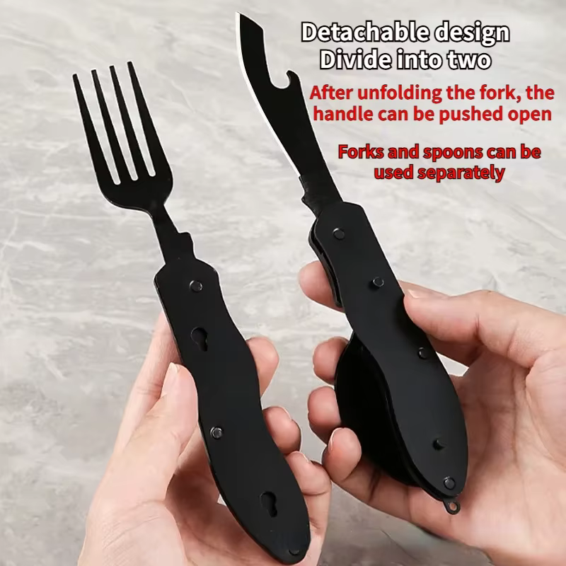 Conjunto de cubiertos para acampar plegables en acero inoxidable - imagen 5