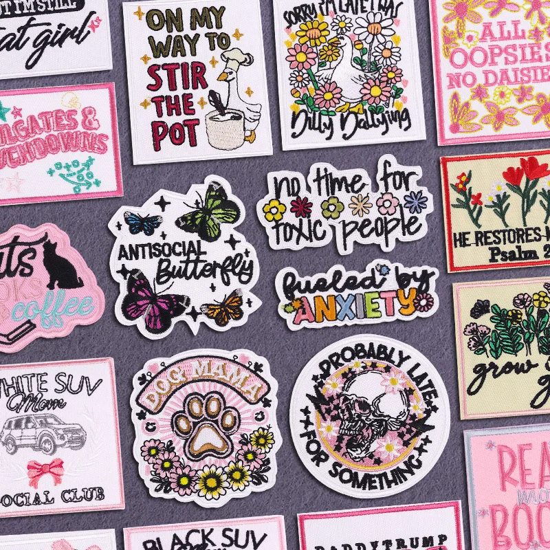 Parche bordado de flores/letras, parches para planchar para ropa, parches termoadhesivos para ropa, insignias de apliques de pato de dibujos animados DIY