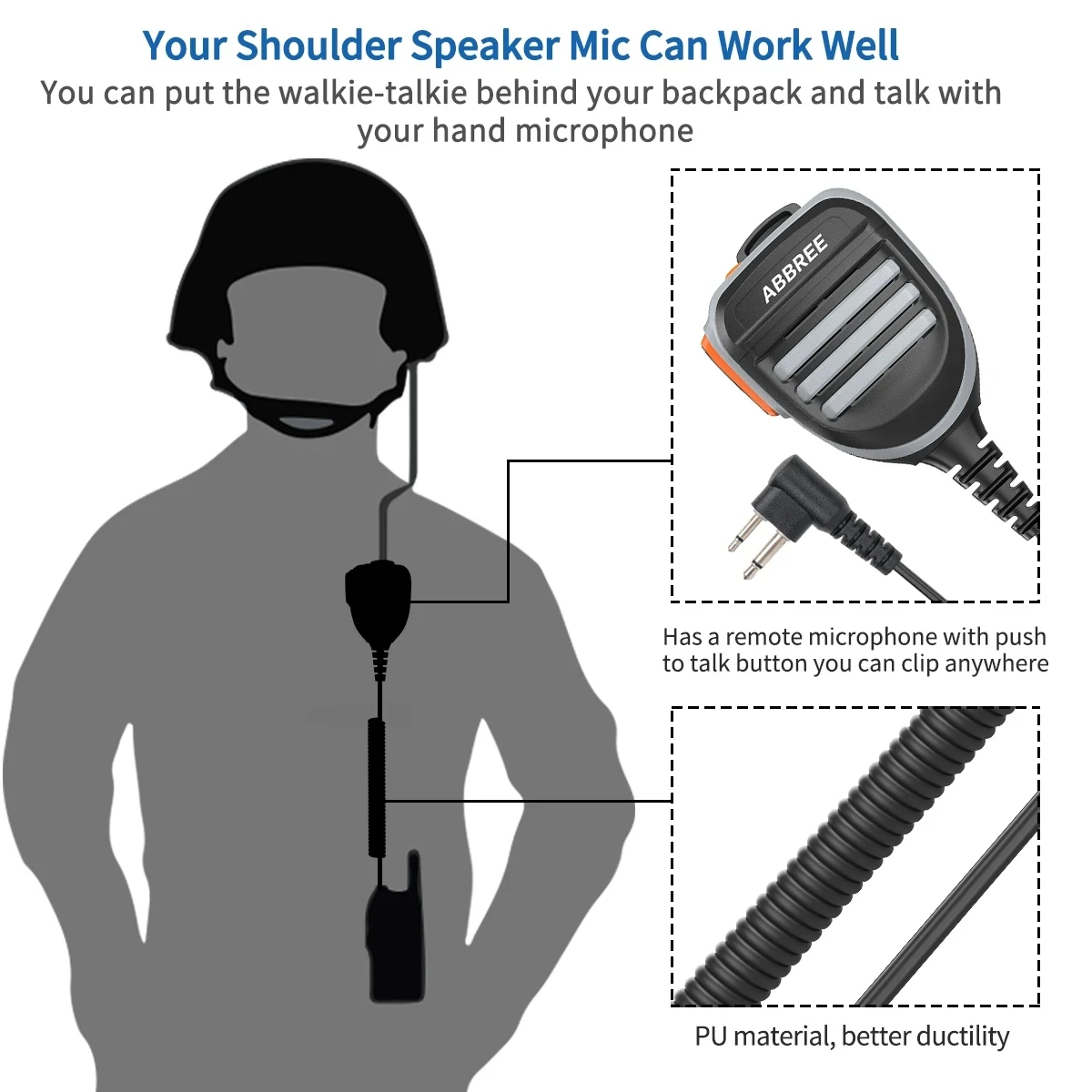 ABBREE AR-780 2 pines PTT altavoz micrófono M enchufe para Motorola Walkie Talkie GP68/GP88/GP300/CT150/P040 HYT TC-500 Ham Radio - imagen 2