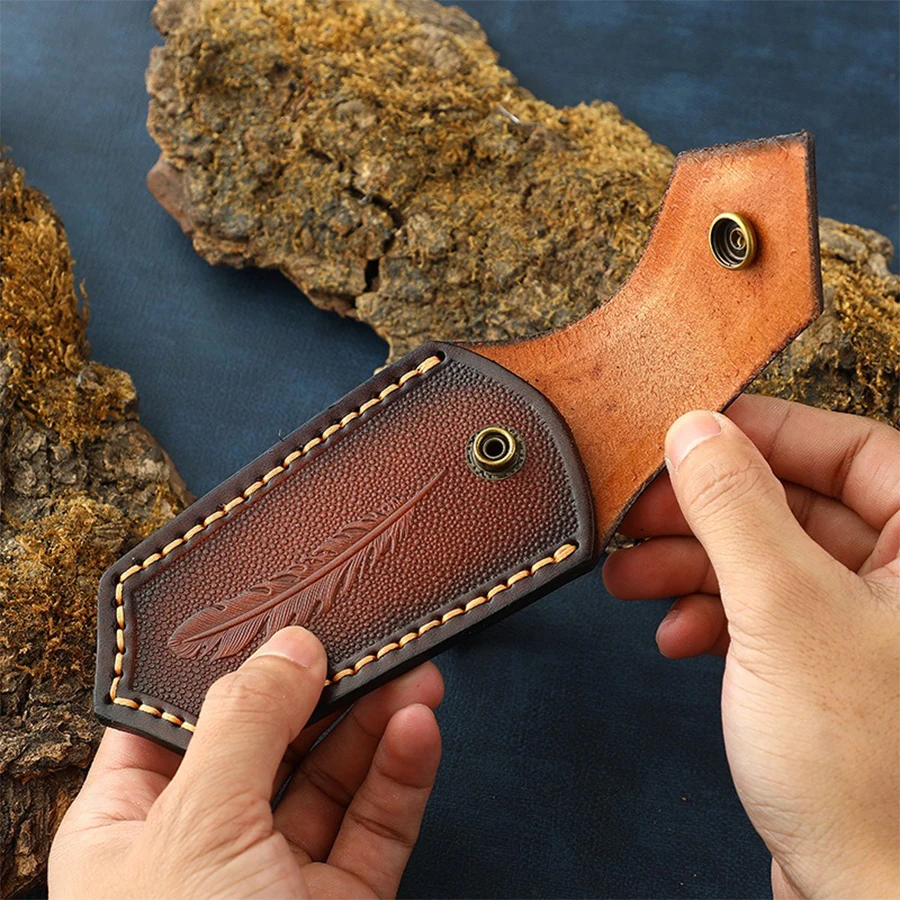 Juego de almacenamiento de cuchillos plegables, juego de cuchillos estampado cosido a mano de cuero curtido vegetal, capa superior de cuero de vaca, funda para cuchillos para exteriores - imagen 4