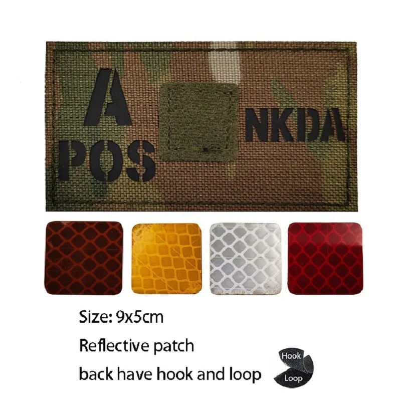 Parche reflectante de tipo de sangre CP Camou, insignia cuadrada NKDA de corte láser, insignia mágica, brazalete de mochila, 5 piezas - imagen 3