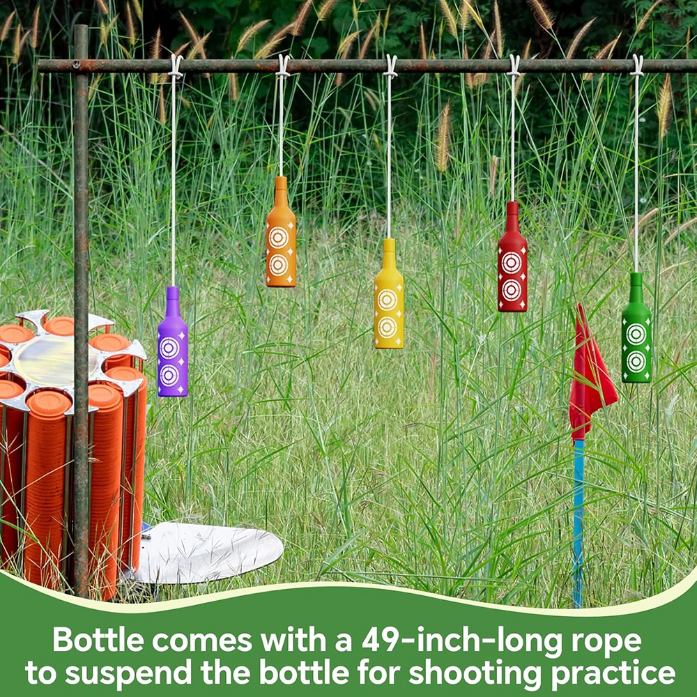 Paquete de 6 objetivos de tiro de botellas de plástico, objetivos colgantes coloridos con cuerda para tiro en el patio trasero, tiro en interiores y exteriores - imagen 2