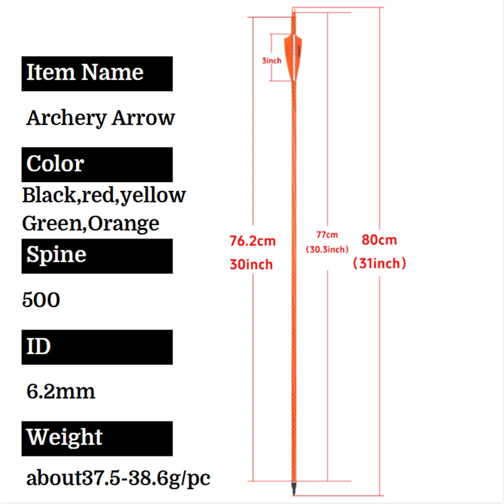 6/12 Uds flechas de carbono mixtas 500 columna vertebral 100 punta de flecha de grano pluma de goma de 3 pulgadas para arco compuesto arco recurvo entrenamiento de caza - imagen 2