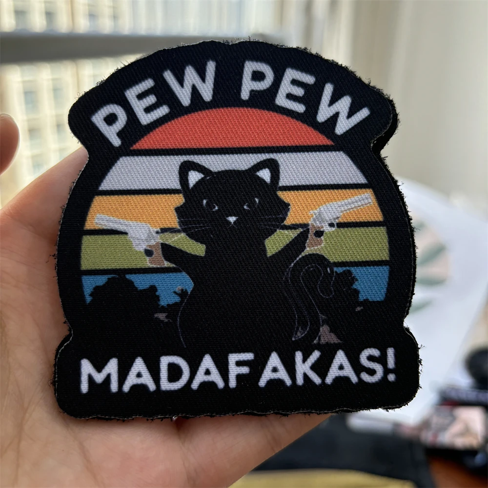 Parche táctico de gato PEW MADAFAKAS, parches de gancho y bucle impresos de moral divertida, insignia del ejército militar, brazalete, pegatinas de mochila Punk