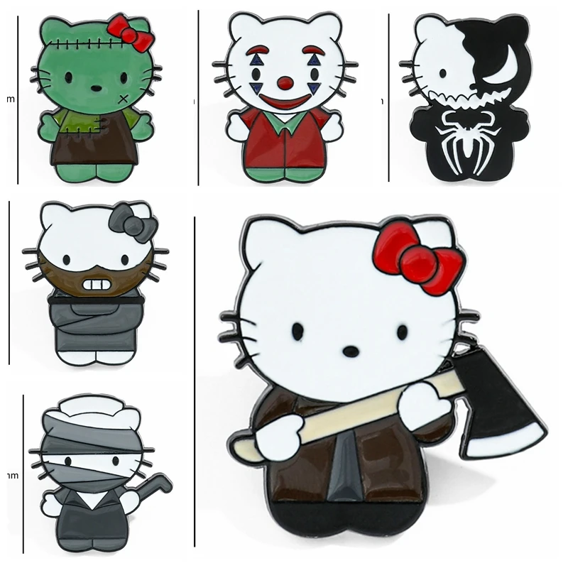 Broche de Hello Kitty para mochila, insignia de Metal, 6 piezas, personaje de dibujos animados, esmalte bonito, regalo de Halloween para amigo