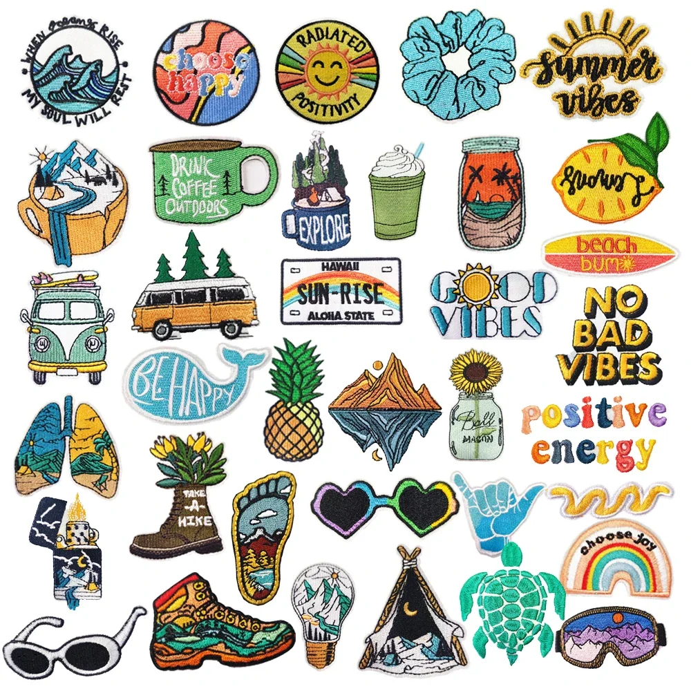 Parche para planchar Camping montaña serie lindo estilo de verano dibujos animados planeta tela apliques bordado costura vestido insignia - imagen 2