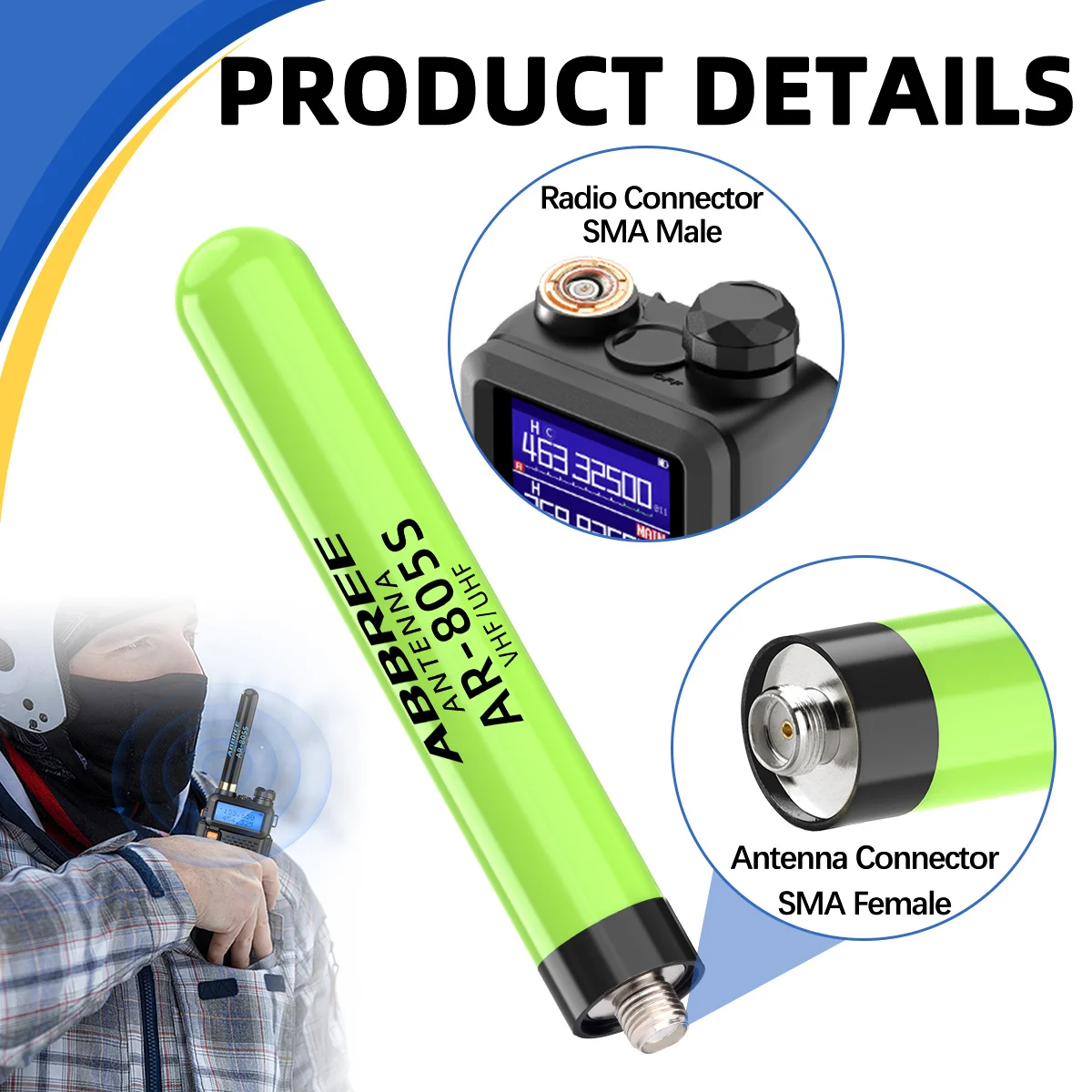 Antena ABBREE AR-805 PLUS AR-805S SMA hembra walkie-talkie doble banda - imagen 3