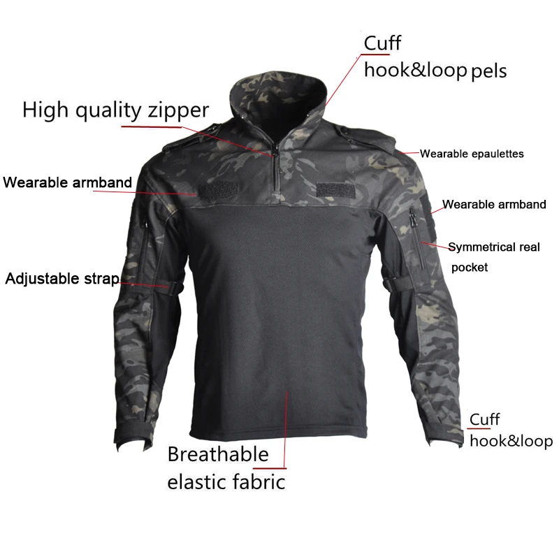 Camisa de combate Airsoft al aire libre para hombre, ropa del ejército, pantalones, ropa militar, trajes tácticos, traje de caza de camuflaje, camisas largas de Paintball - imagen 5