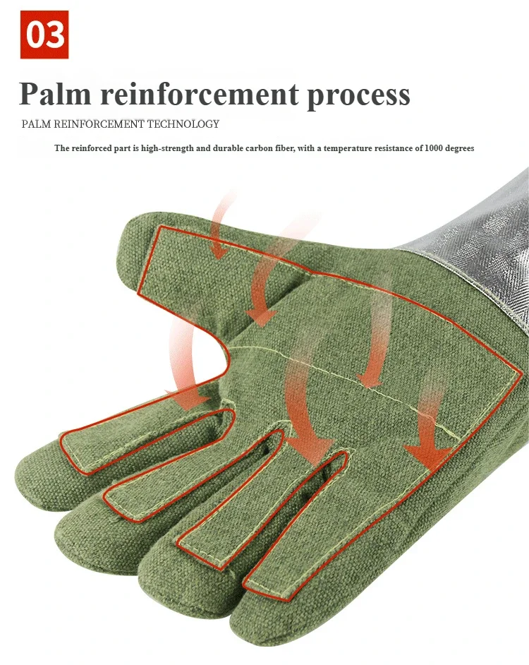 1000 ° C Guantes resistentes al calor Guantes de horno de papel de aluminio de aramida resistentes a la radiación y protección contra quemaduras para barbacoa industrial - imagen 4