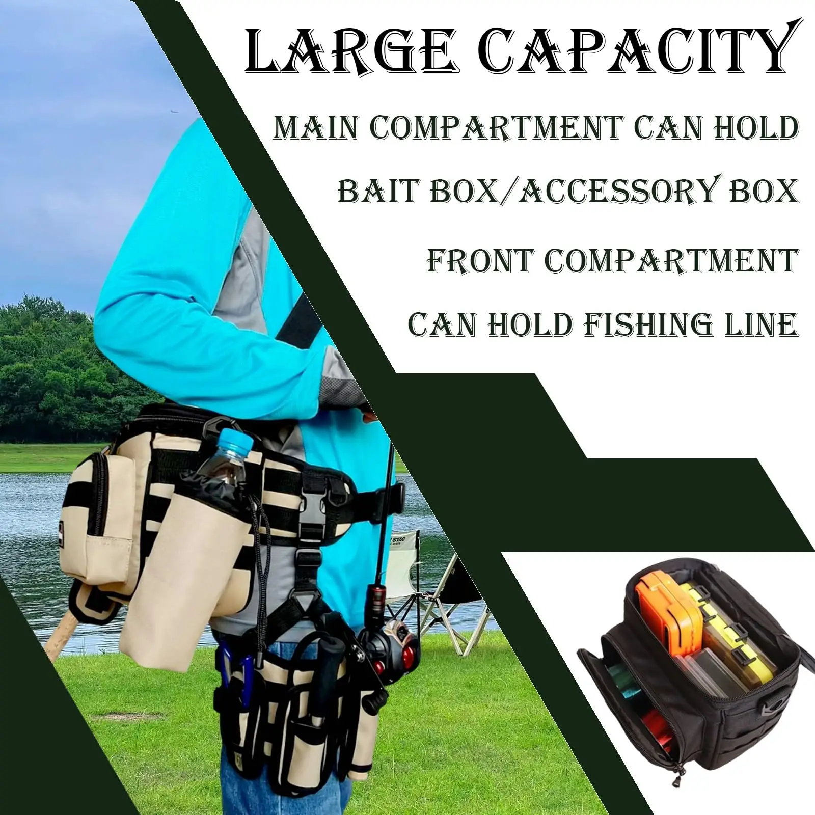 Bolsas multifuncionales para aparejos de pesca con sistema MOLLE y soporte para botellas de agua, señuelos de peces, almacenamiento de utilidad, riñonera de pesca - imagen 2