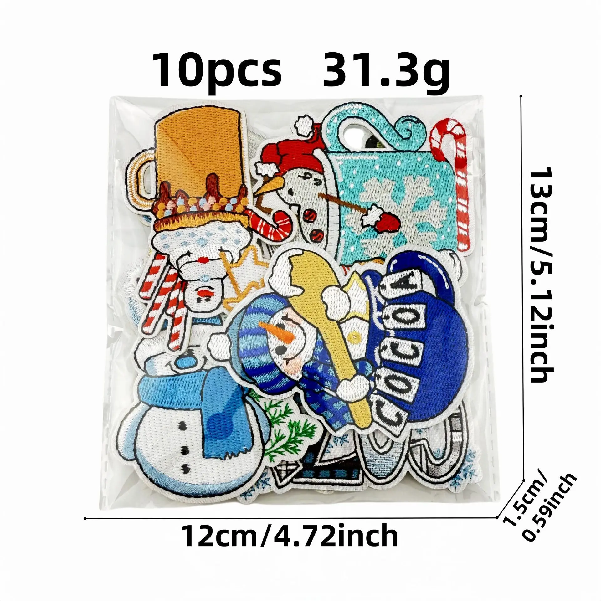10 unids/lote de parches bordados de muñeco de nieve de invierno de dibujos animados, parches para planchar para ropa, sombreros, suéter, chaquetas, bordado, parche para coser DIY - imagen 2