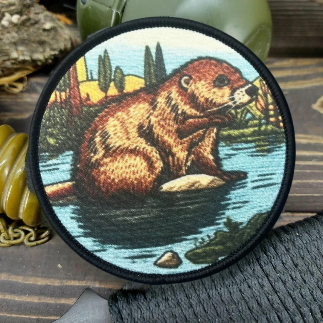 Parche de castor en el estanque, insignia de moral táctica, pegatina para mochila del ejército militar, parches de gancho y bucle impresos para ropa