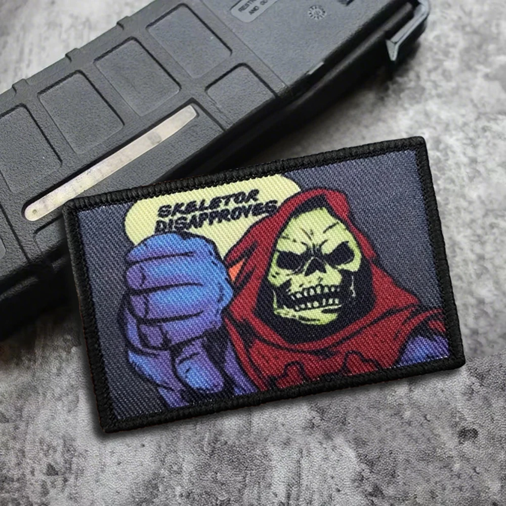 Esqueleto desaprueba parche táctico divertido cráneo gancho y bucle parches insignia de moral brazalete del ejército militar pegatinas para mochila - imagen 2
