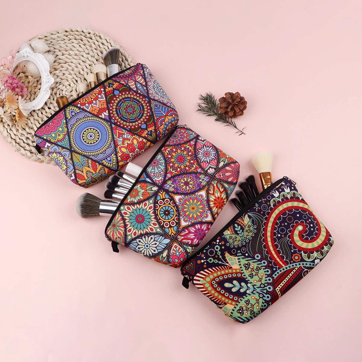 Bolsa de maquillaje de estilo bohemio para mujer, organizador de cosméticos Vintage, bolsa con cremallera, bolsa de cosméticos de viaje, bolsas de maquillaje para mujer - imagen 2