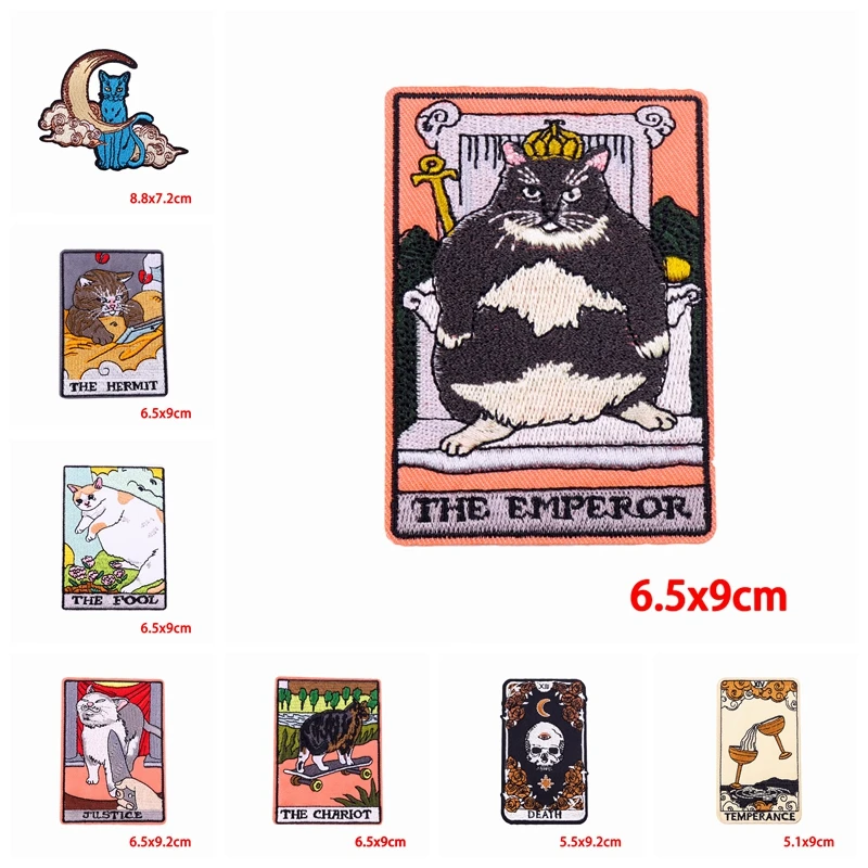 Parche bordado de gato de dibujos animados/Tarot, parches para planchar chaquetas, apliques de animales para ropa, costura bordada, bricolaje, 10 unids/lote - imagen 2