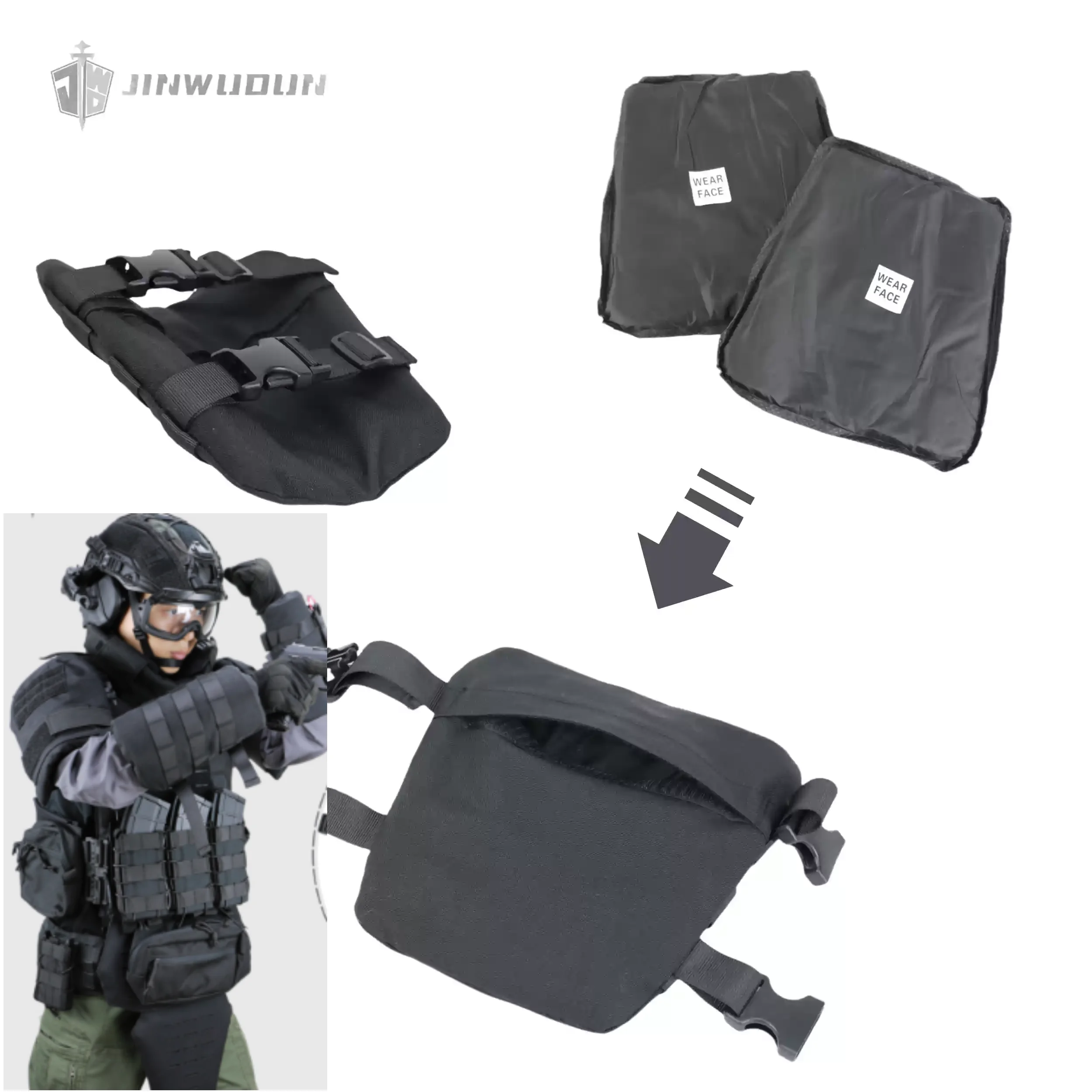 Brazo táctico ajustable a prueba de balas brazo protector MOLLE de área desmontable y agrandada - NIJ IIIA/GA3