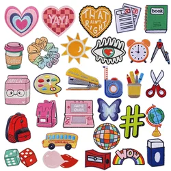 Parche para planchar, todo tipo de diferentes útiles escolares, mochila escolar informal, papelería, parche de tela, insignia de vestir para costura bordada