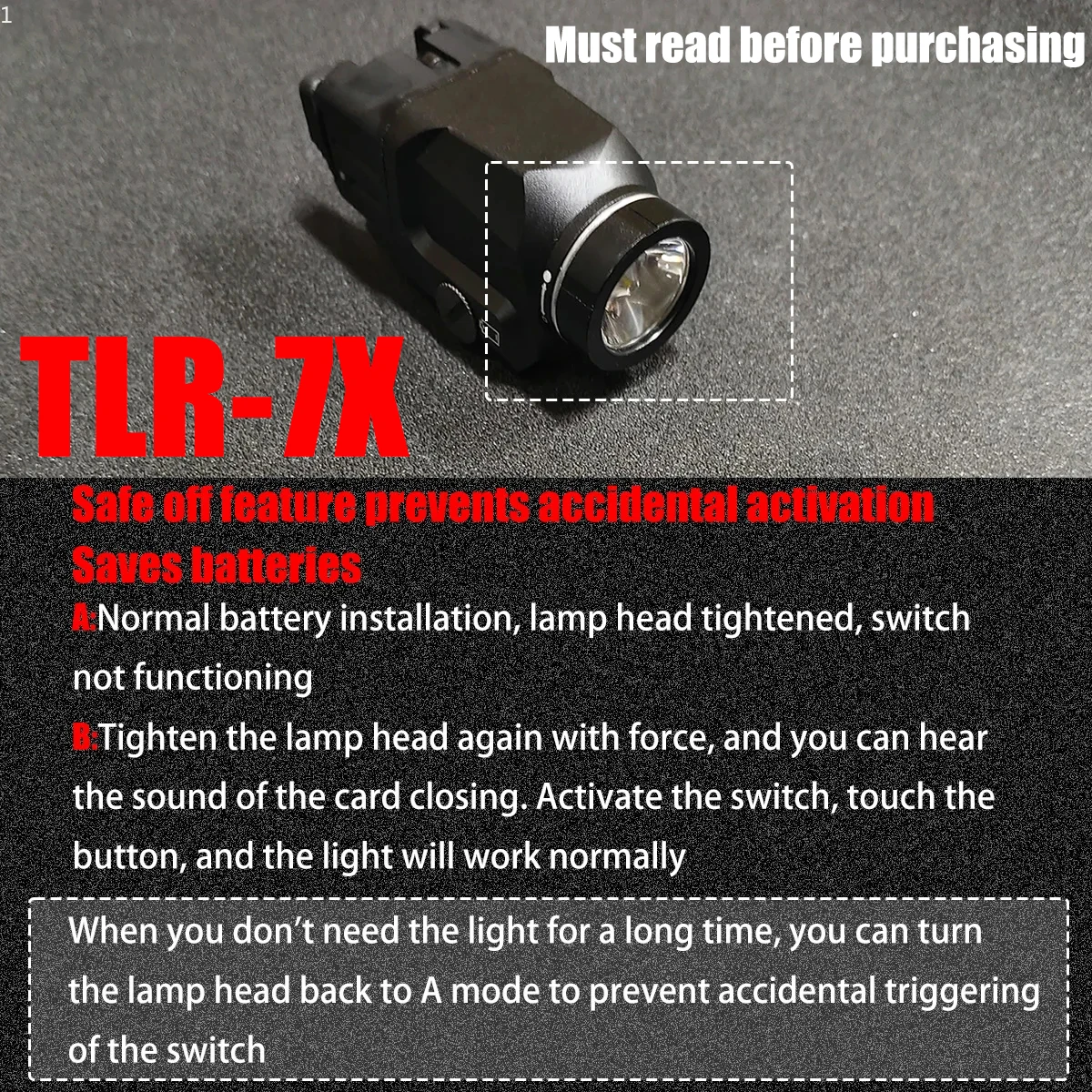 TLR 7 TLR 7X TLR 1 HL pistola explorador luz LED estroboscópica linterna para Airsoft G lock 17 Taurus 20mm Rail 500 lúmenes recargable - imagen 3