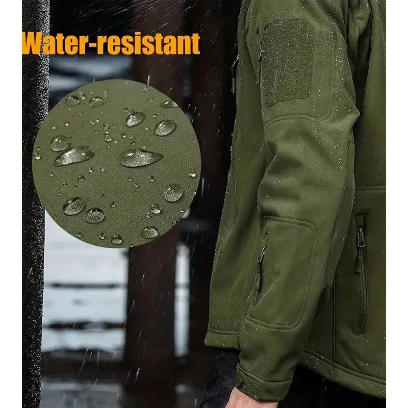 Chaquetas tácticas informales con capucha para hombre, chaqueta militar de invierno para exteriores, chaqueta Bomber de combate impermeable de concha suave, abrigos de carga cálidos - imagen 5