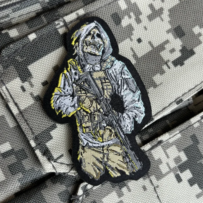 Parche de moral de la muerte, parches bordados con gancho y bucle de guerrero Reaper para ropa, insignia táctica, brazalete militar, pegatina para mochila
