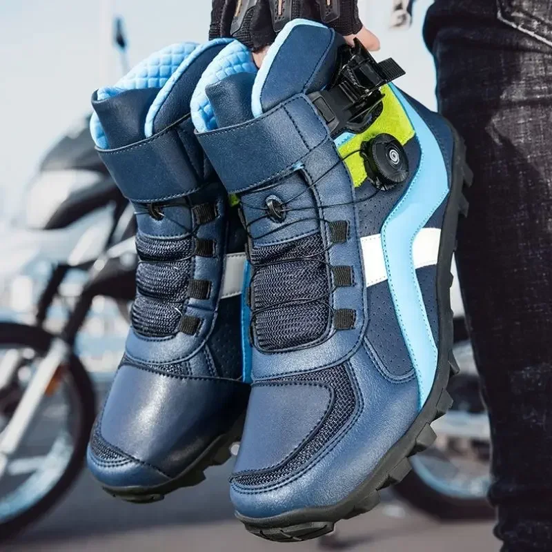 Botas de motociclista antideslizantes para hombre, zapatos de Motocross, resistentes al desgaste, con tachuelas, para primavera y verano - imagen 4