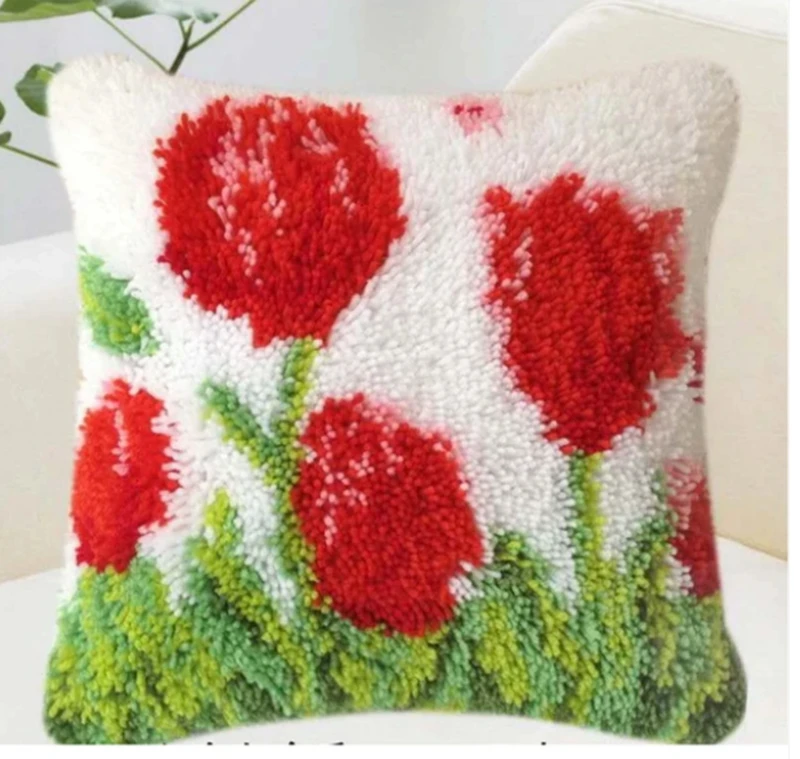 DIY Ángel de dibujos animados punto de cruz pestillo gancho almohada Kit alfombra Floral bordado Smyrna botones nudo almohada paquete decoración del hogar regalo - imagen 5