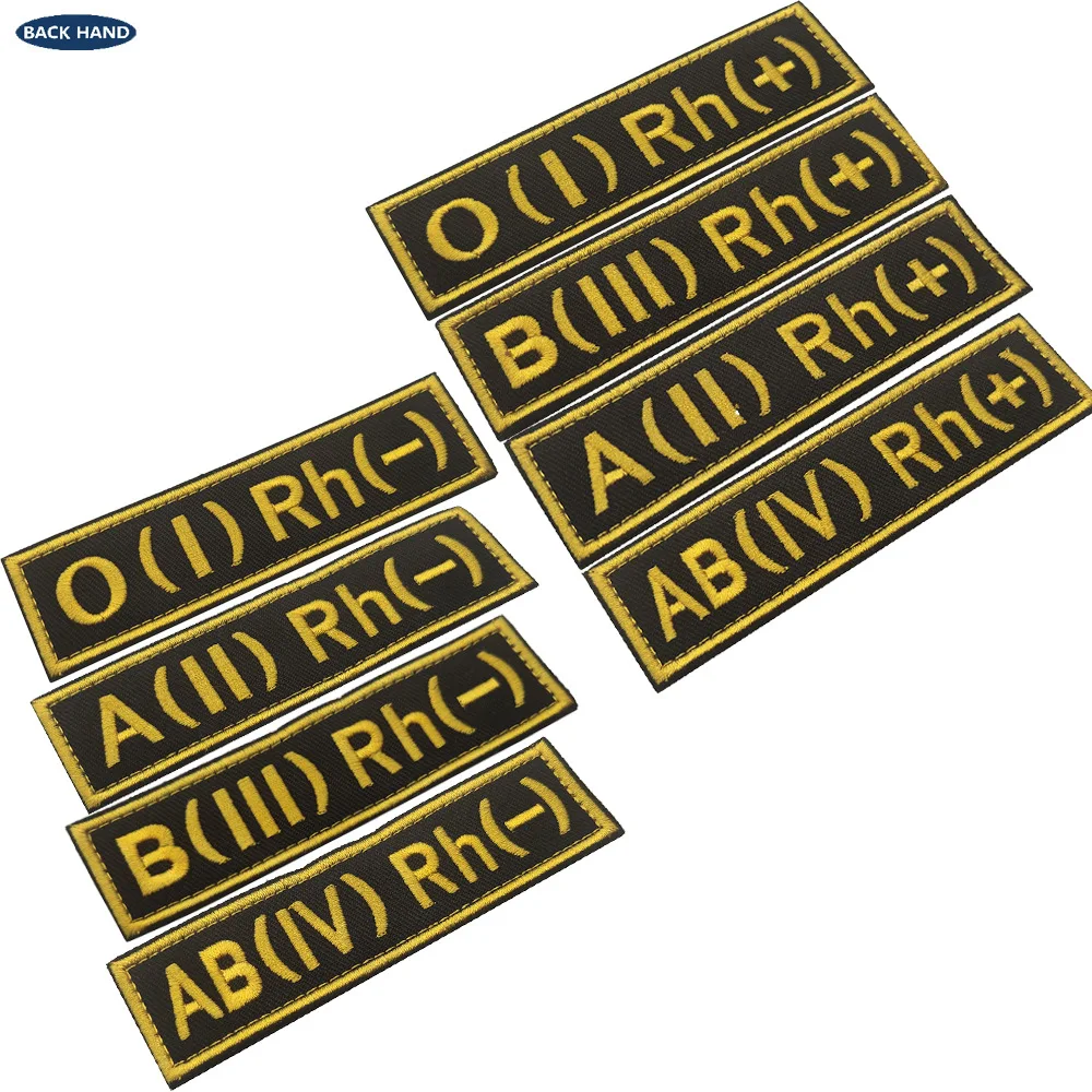 A B AB O tipo sangre grupo positivo POS negativo NEG Rh + Rh-parches reflectantes infrarrojos insignias bordadas de tira de Chevron militar - imagen 3