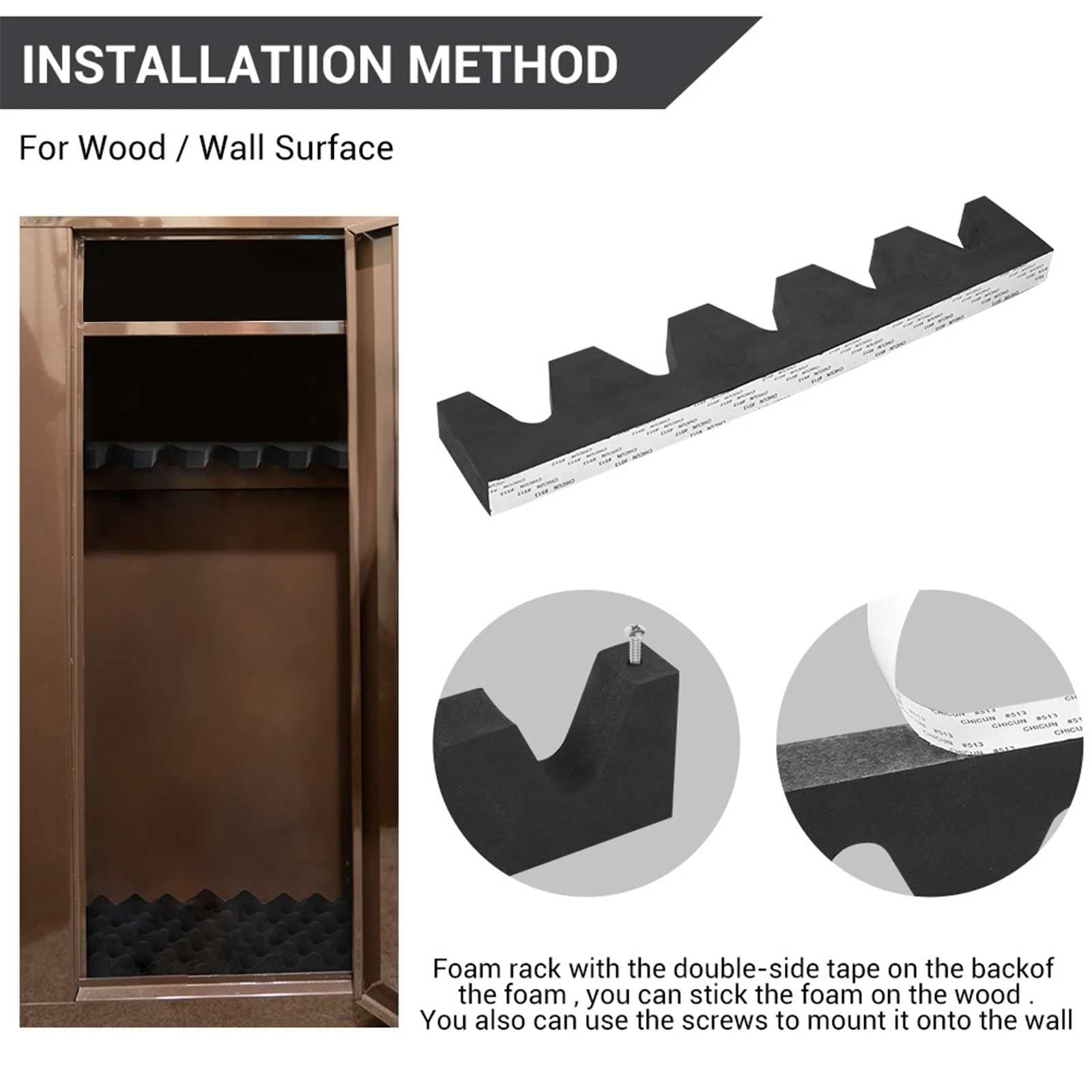 Estante de espuma con 5 ranuras para pistola, Rifle, escopeta, montaje en pared, estante adhesivo para exhibición de pistola y soporte de descanso para gabinete de pistola, soporte de almacenamiento - imagen 3
