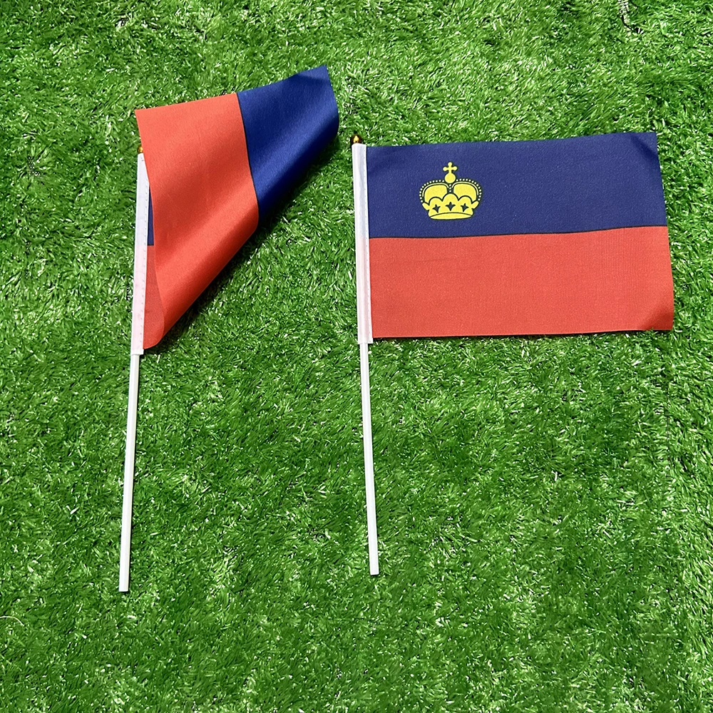 Bandera del cielo bandera de Liechtenstein bandera de Liechtenstein 10/20/50/100pcs 21*14cm bandera de Liechtenstein ondea la mano con poste de plástico para la actividad deportiva - imagen 5