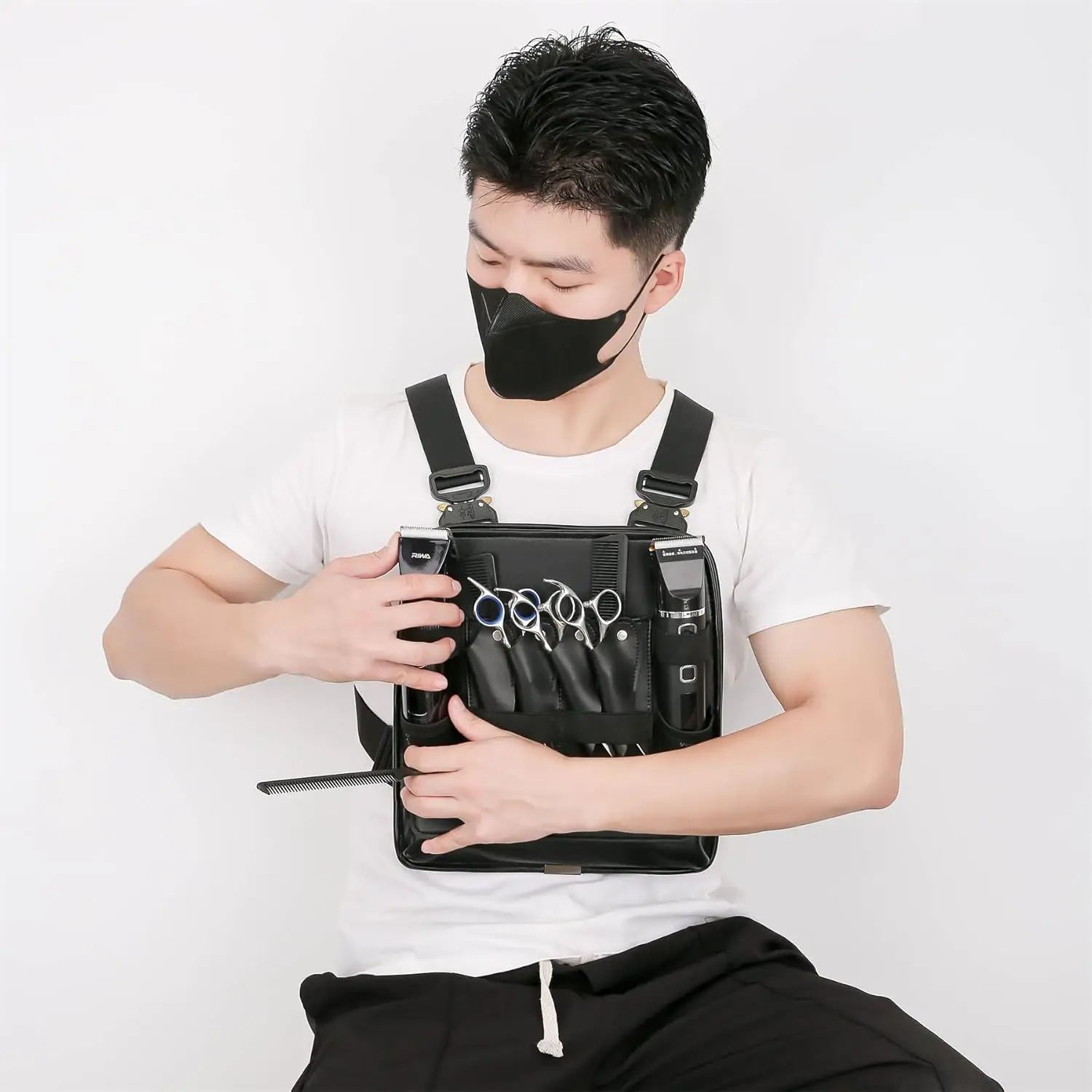 Bolsa de aparejo de pecho de cuero PU para peluqueros, cortaúñas y suministros, bolsa de tijera de peluquería profesional, organizador de suministros de peluquero - imagen 2