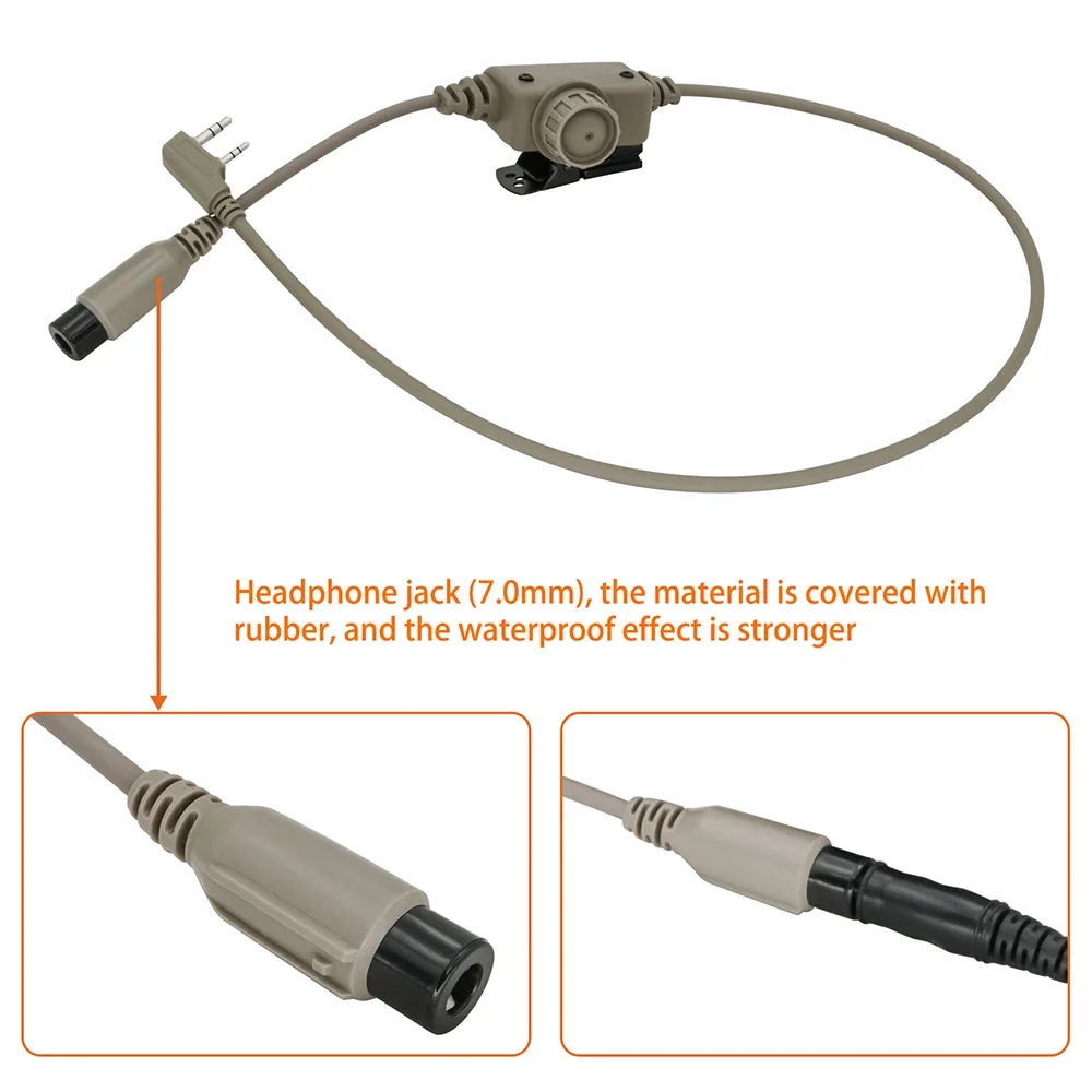 Táctico U94 PTT Push To Talk RAC Ptt Kenwood 2 pines para auriculares militares Airsoft de tiro auriculares tácticos con enchufe de 7,00mm - imagen 4