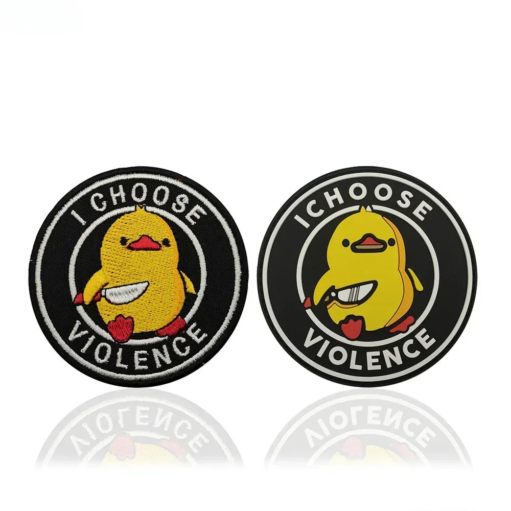 I CHOOSE VIOLENCE Duck parches tácticos para ropa 3D PVC Hook & Loop Patch Angry Little Yellow Duck moral Badge en mochila - imagen 3