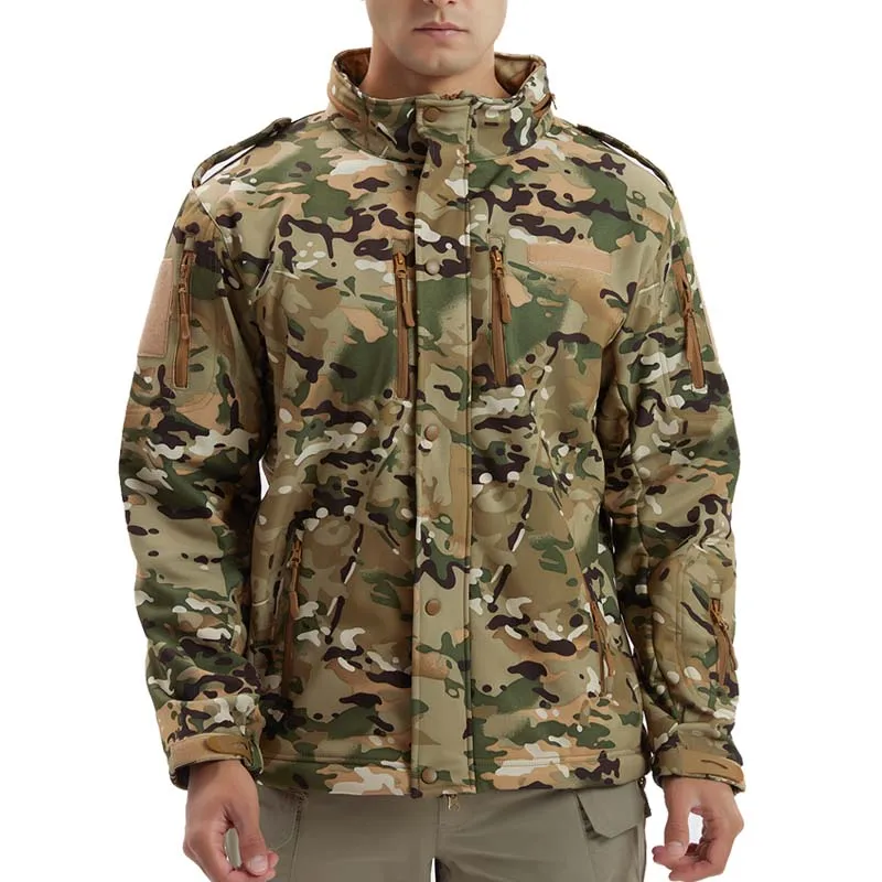 Chaquetas tácticas de camuflaje de concha suave para hombre, abrigo polar impermeable con capucha, chaqueta para exteriores, ropa de caza al aire libre