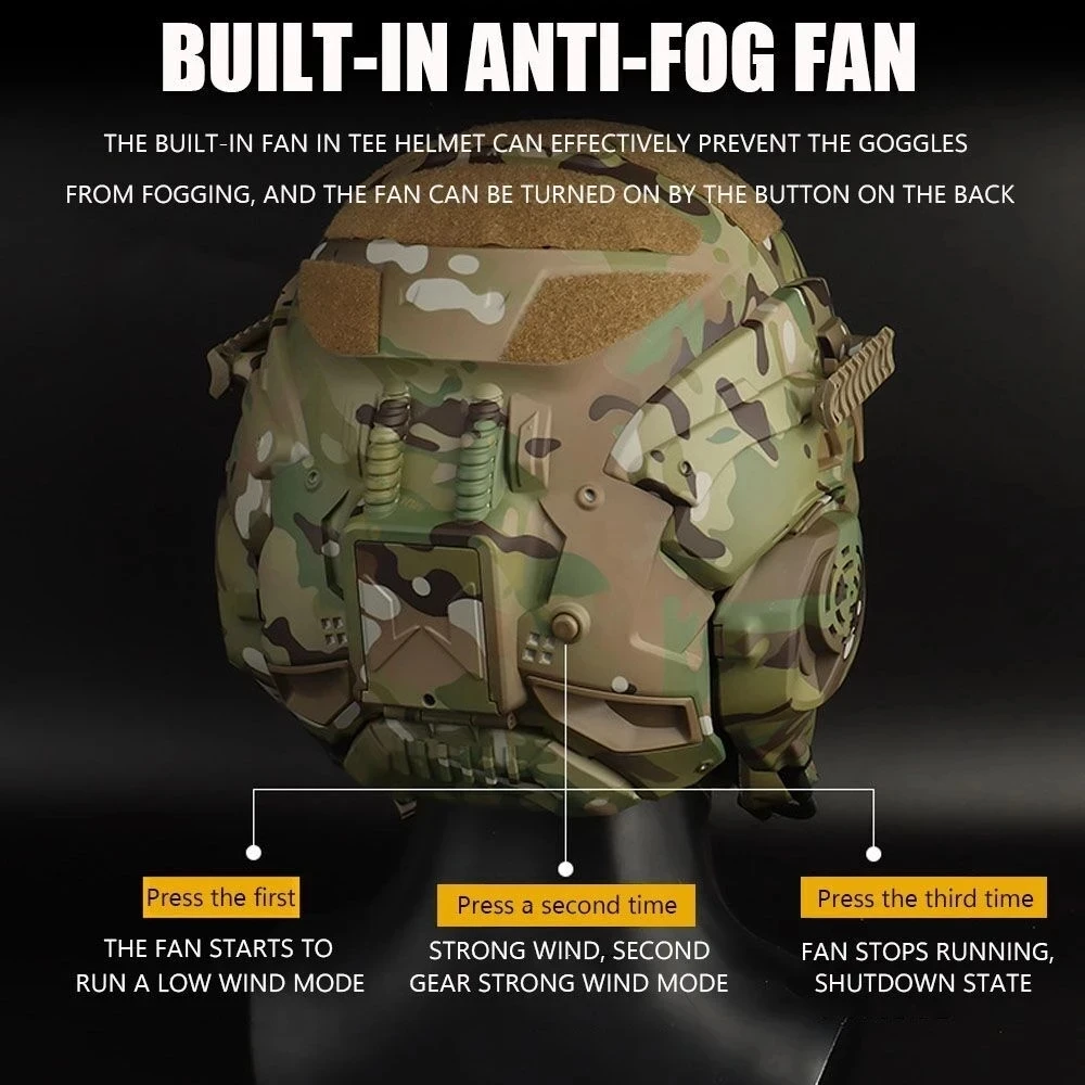 Casco táctico de asalto W-Ronin y máscara táctica, diseño Modular, auriculares integrados, casco con ventilador antiniebla, equipo de caza Airsoft - imagen 5