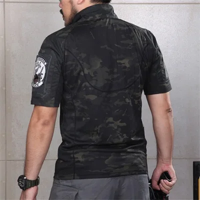 Camisa de poliéster de secado rápido, camisa de cuello alto, Multicam, tropical, para exteriores, MTP, entrenamiento, senderismo - imagen 2