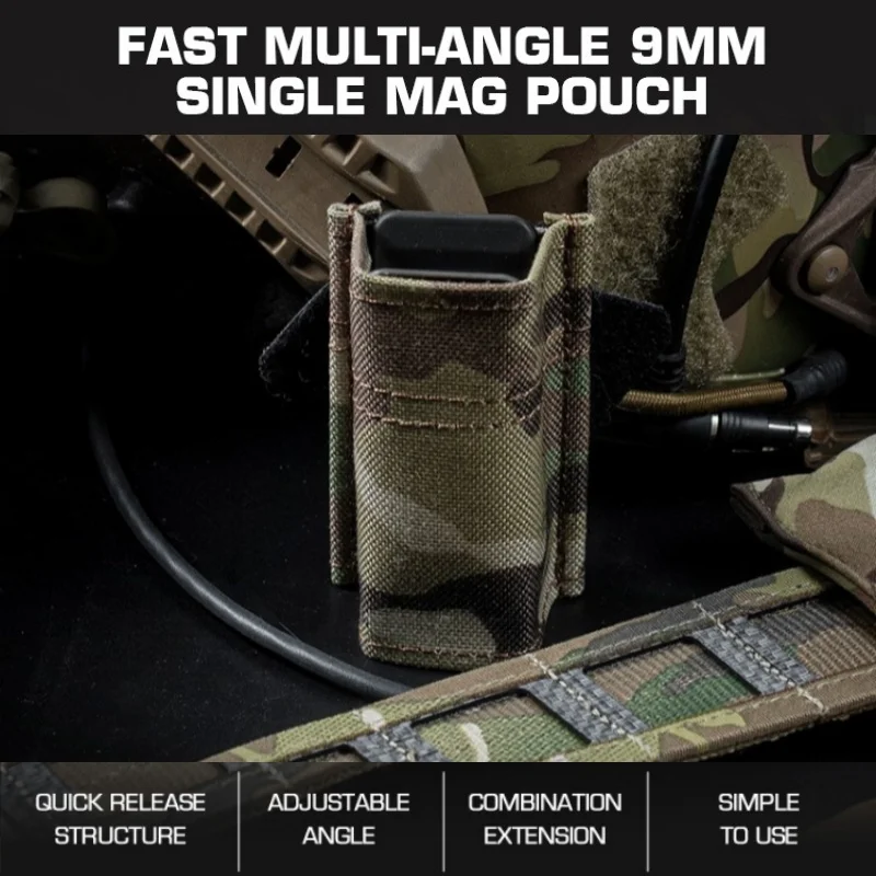 Bolsa para revistas ajustable de 9 mm |   Portador MOLLE multiposición |   Soporte delgado para un solo mag - imagen 2