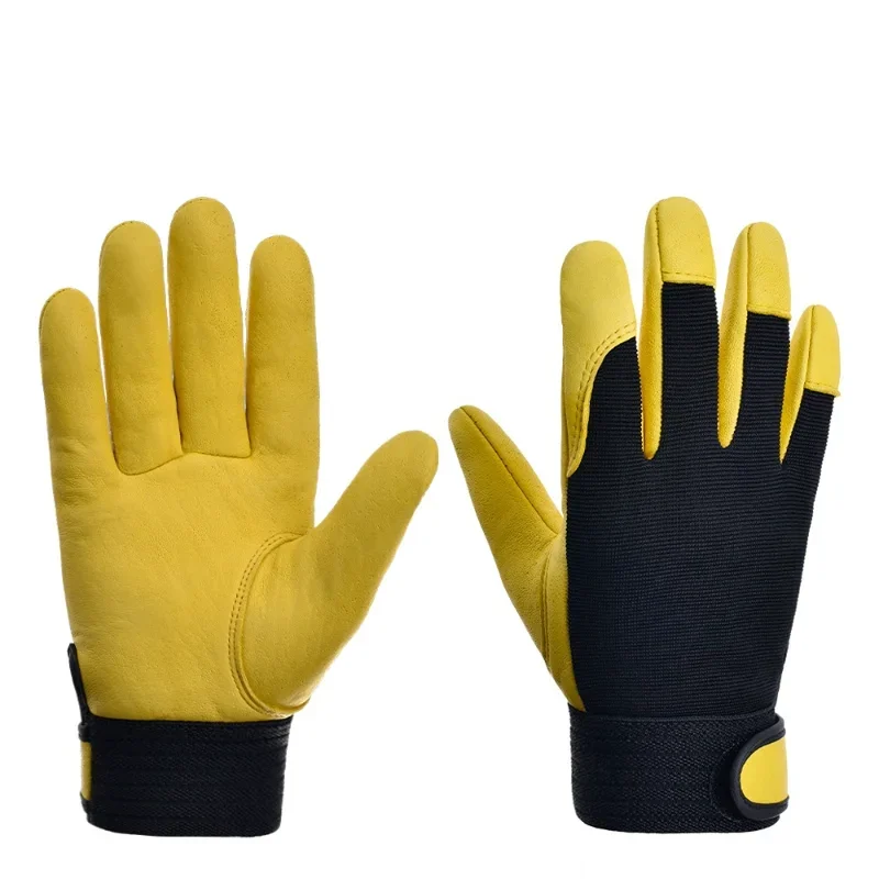 Guantes de trabajo de cuero de vaca para trabajadores, trabajo, soldadura, protección de seguridad, deportes de jardín, guantes resistentes al desgaste para conductor de motocicleta