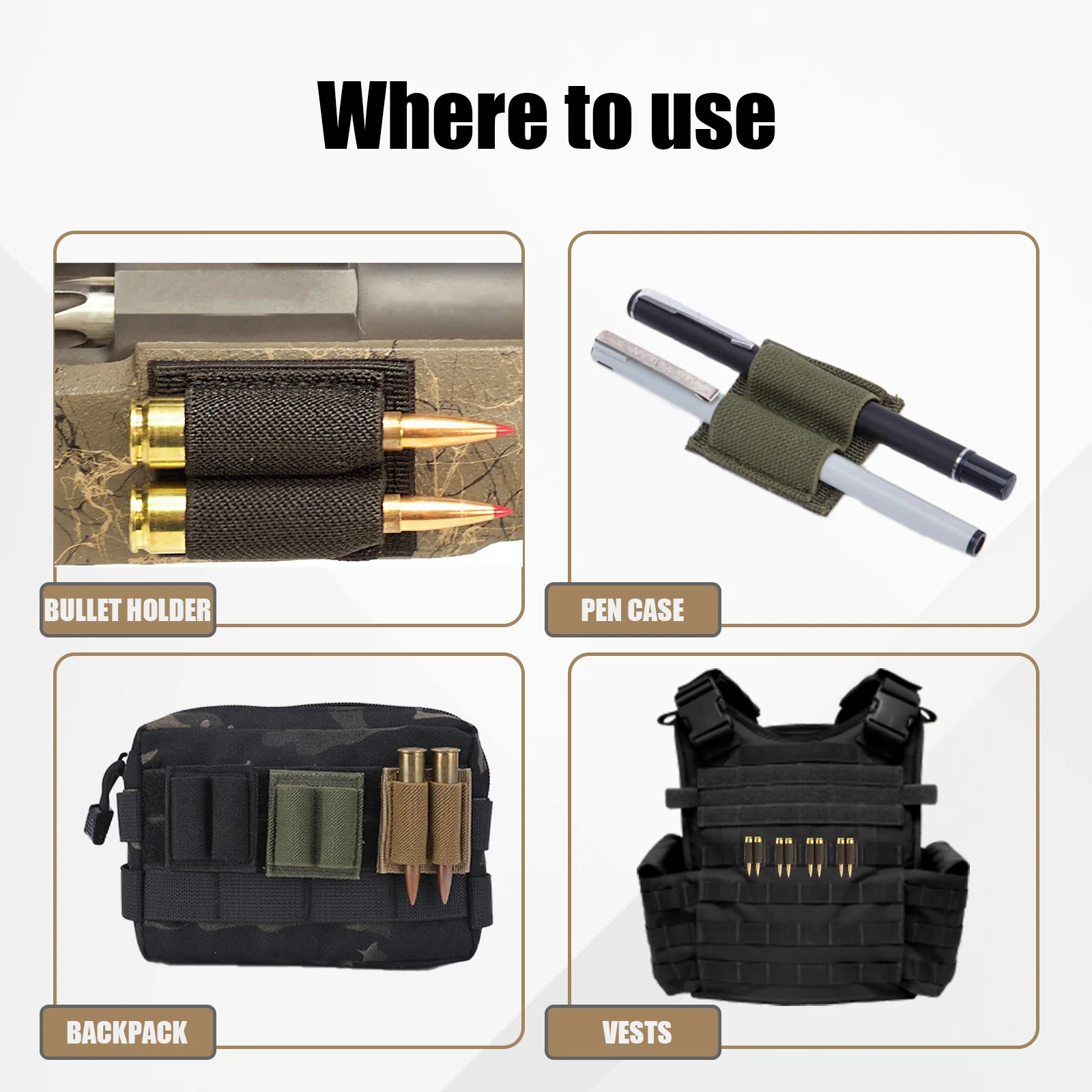 DIZETION Portabalas redondo de 2 - Portacartuchos adhesivos para armas de fuego |   VELCRO Equipo de utilidad con gancho/bucle (2 orificios) ​ - imagen 3