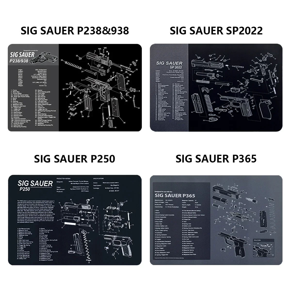 Alfombrilla de goma para limpieza de armas, diagrama de piezas para alfombrilla de ratón para Walther PPQ RUGER LC9 y LC380 M & P SHIELD Punisher SIG SAUER P320 P365 - imagen 3