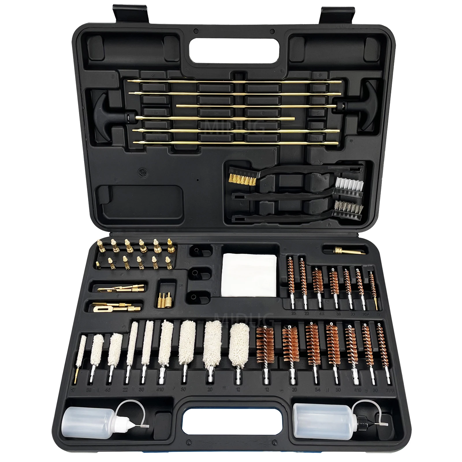 MIDUG Kit de limpieza de pistola Universal, estuche para pistola, Rifle, pistola, herramienta de cepillo para caza, escopeta, 9mm, calibre 12, calibre.40/.45 - imagen 2