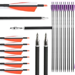 12 Uds. Columna de tiro con arco de 31,6 pulgadas 500 mezcla de flechas de carbono 4 pulgadas pluma de pavo colorida puntas de flecha de 100 granos para tiro con arco